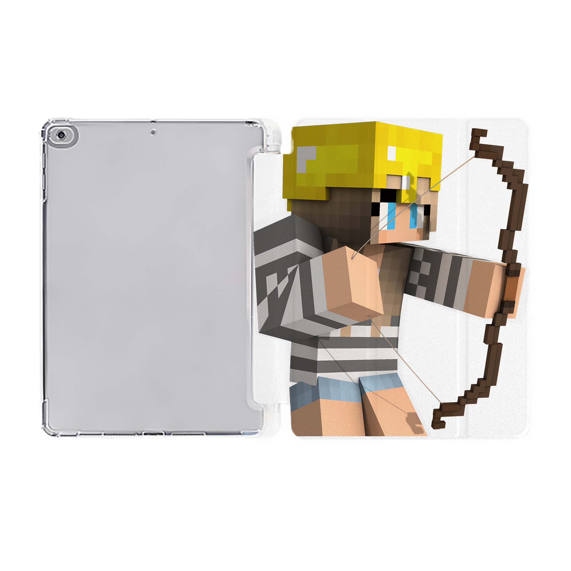 （画像用） マインクラフト ブロックの世界 Minecraft MC Block world IPad ケース ペン収納付き 三つ折りスタンド PUレザー×シリコン 対応機種9.5/10.5/10.9インチ